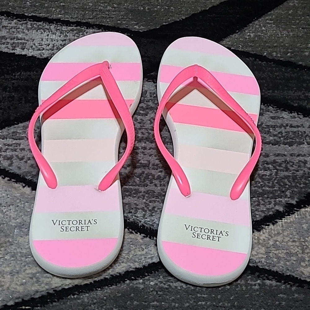 VICTORIA SECRET LOGO SIGNATURE STRIPES FLIP FLOPS SANDALS